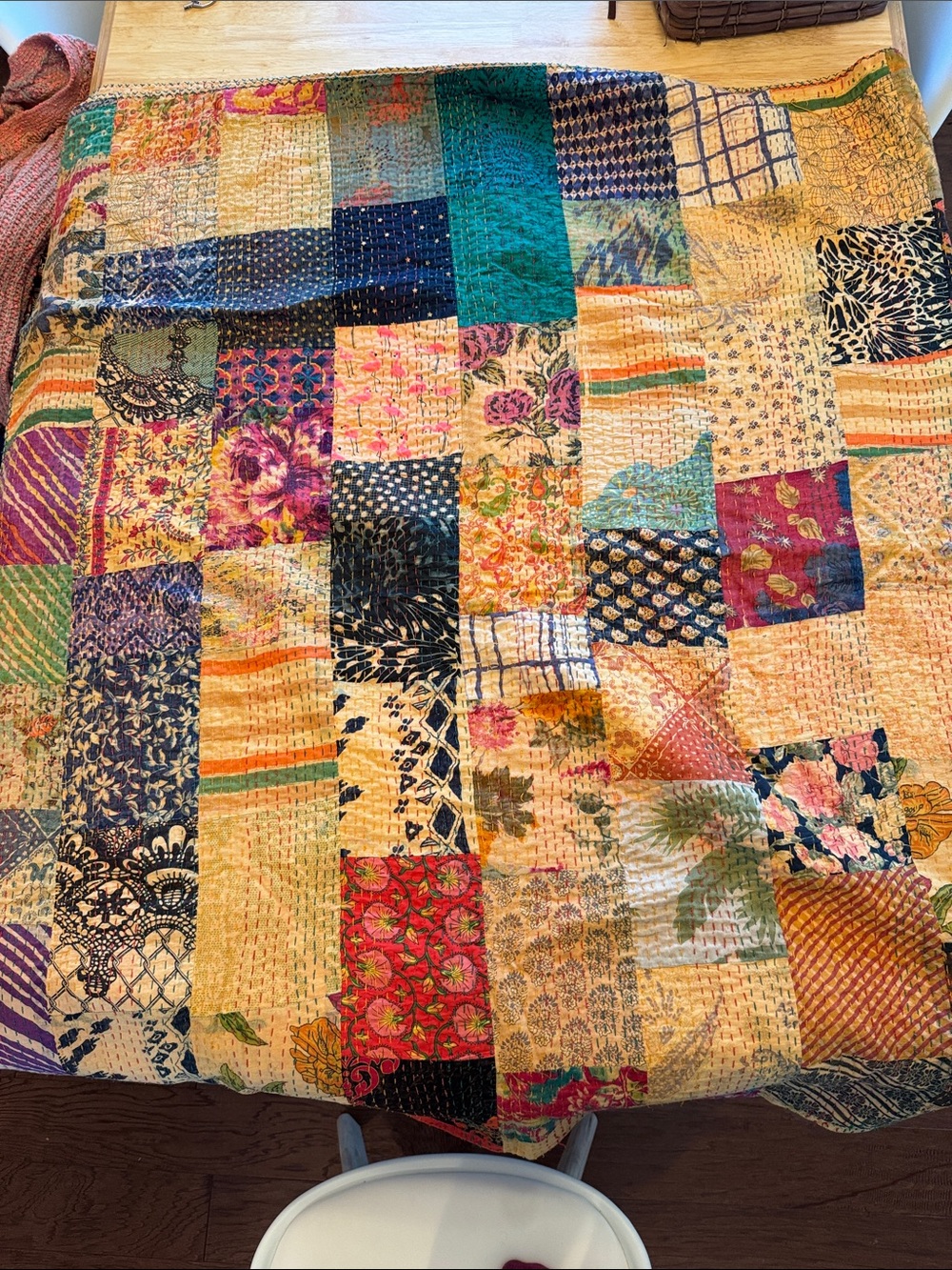 Handmade Multicolor Patchwork Quilt - Vibrant Kantha-Style Bedding